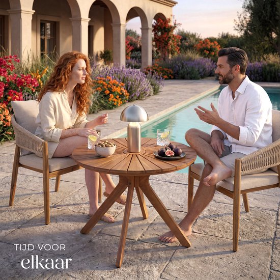 tectake® Ronde Houten Tuintafel - Ø70 x 62 cm - Acaciahout - Weerbestendig - Buitentafel - Bistrotafel - Bijzettafel - Tafeltje voor Balkon en Terras - Ook voor Binnen