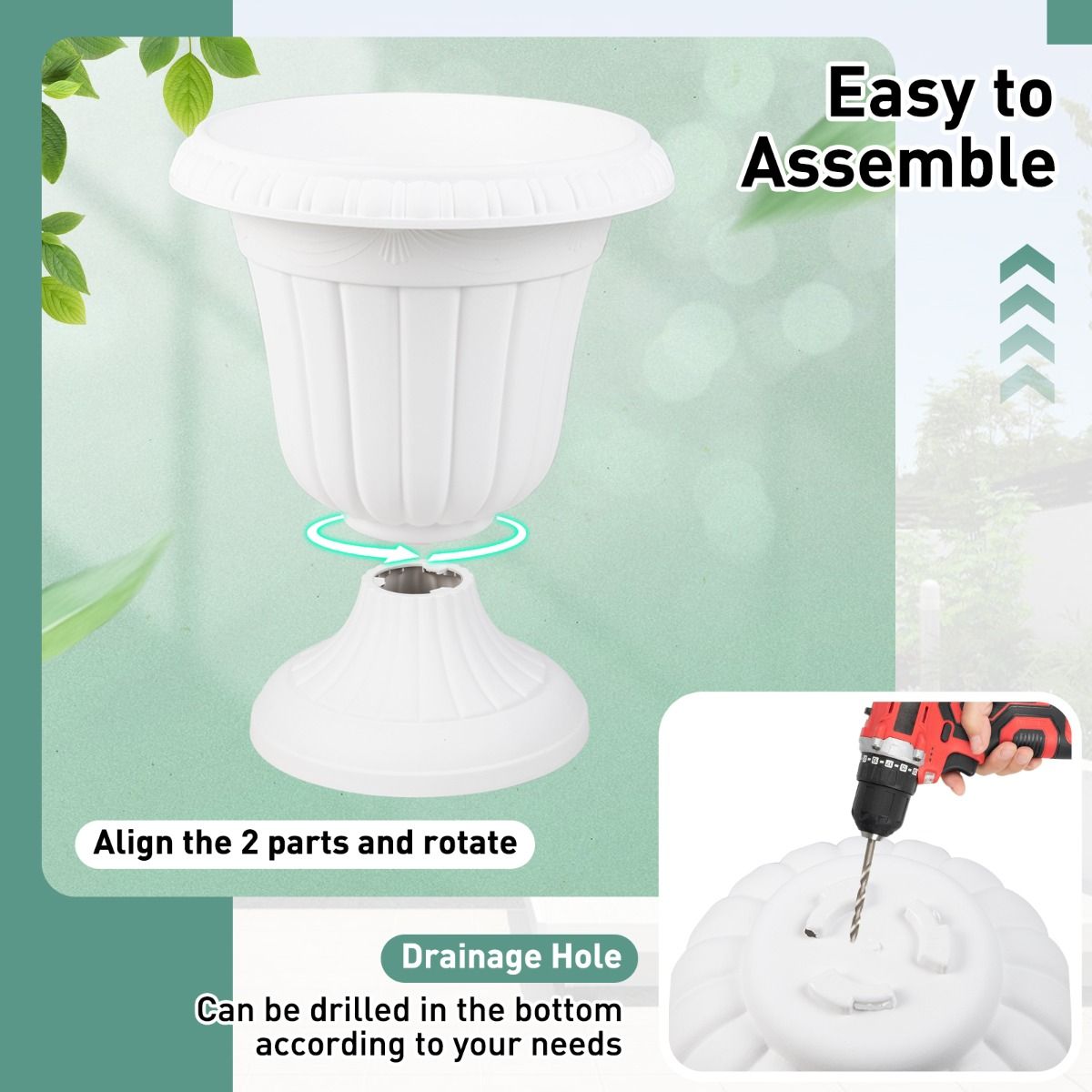 Coast Plantenbak set van 2 - urnvorm - weerbestendig - wit 46,5 cm hoog