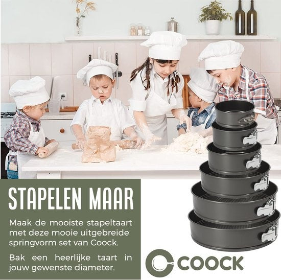 COOCK 6-delige Bakvorm Set - Springvorm - Taartvorm met Antiaanbaklaag - 12 tot 28 Cm Diameter -Cakevorm Incl. Deegschaper & E-Book