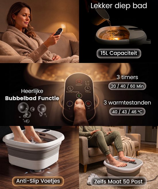 ProTrue® Voetenbad met Massage - Inklapbaar Elektrisch Voetbad met Massage Rollers - Voetmassage Apparaat met Bubbelfunctie & Verwarming tot 46°C