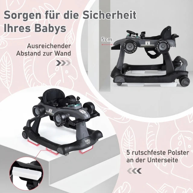 Coast Baby Walker 4-in-1 – Opvouwbare Loopstoel met Muziek en Verlichting – Donkergrijs