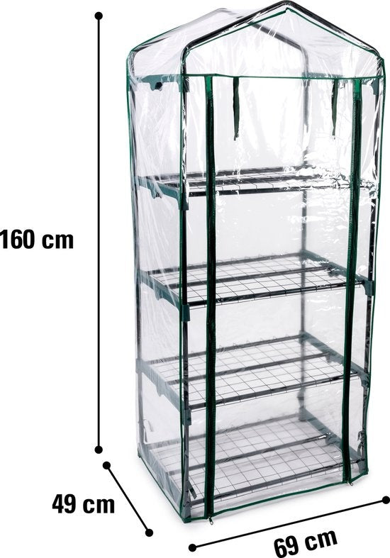 Kinzo Garden - Plastic broeikas - Serre van 4 verdiepingen - 69 x 49 x 160 cm - Groen