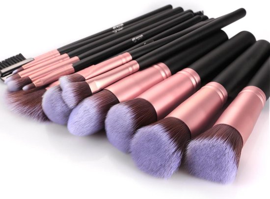 Bestope Make up Kwasten set met Beauty blenders 16 delig - Brush set - Kwasten reiniger - Borstels - Rosé Goud