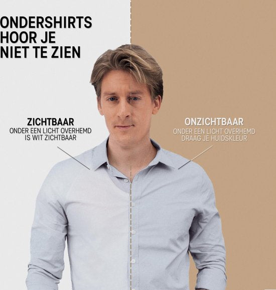 Anti Zweet Shirt - Fibershirts® - Ingenaaide Okselpads- Ondershirt - Huidskleur - V-hals - Heren - Maat XXL