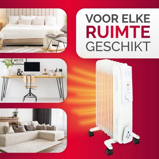 alpina Elektrische Olieradiator - Kachel met Thermostaat - Elektrische Verwarming - Bijverwarming - 1500W - Wit