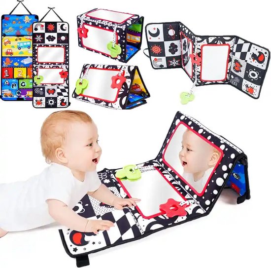 MontiPlay® Buikligtrainer Baby - Knisperboekje Baby - Baby speelgoed 6 maanden - Educatief Speelgoed - Tummy Time - Montessori - Sensorisch