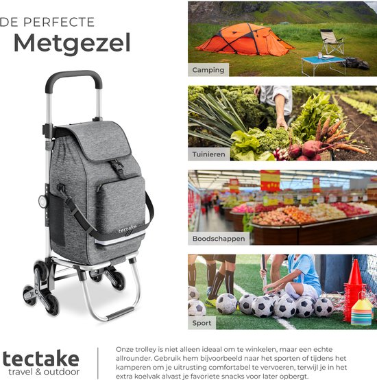 tectake® 3-in-1 Boodschappentrolley met Koelvak - 4 Traploop Wielen - Opvouwbaar - 56L Inhoud - Boodschappenwagen - Boodschappenkar - Ook als Steekwagen en Boodschappentas - Met Sleutelhanger en Winkelwagenmunt