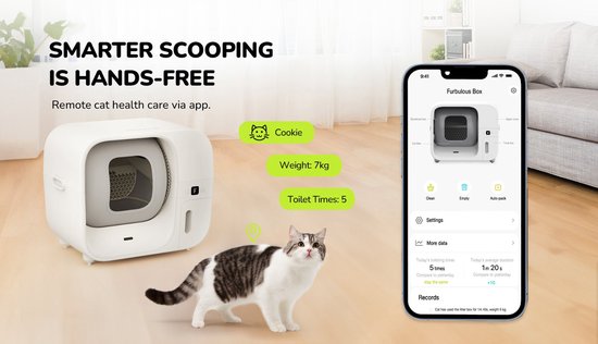 Furbulous Automatische Kattenbak met App Control, 60L Grote Veilige Kattenbak voor Meerdere Katten met Geurverwijderaar Wit-2.4G-netwerk-Auto-Pack & Seal kattenbak, zelfreinigend en navulbaar, grote capaciteit, slimme app, stille werking