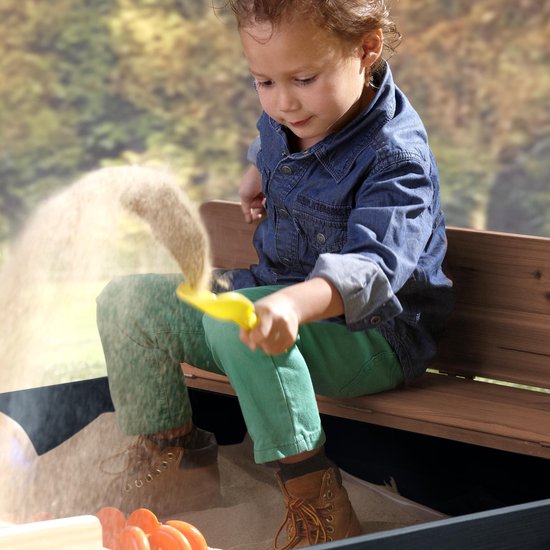 AXI Ella XL Houten Zandbak in Antraciet/Bruin- Met Zitbankjes en Deksel - FSC hout - 120x120x20cm - Zandbak voor kinderen