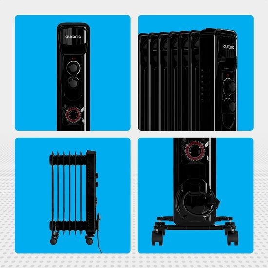Auronic Olieradiator - Elektrische kachel - Thermostaat - Timer - 3 Standen - tot 1500W Heater - Zwart