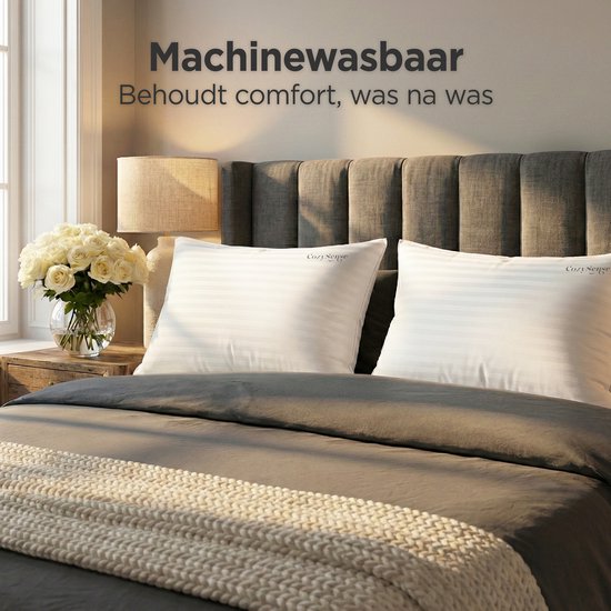 CozySense® Hoofdkussen - Set van 2 - 50x70 CM - Premium Slaapkussen - 100% Katoenen Tijk - Pillow - Ondersteunend Kussen voor Zij-, Buik- en Rugslapers