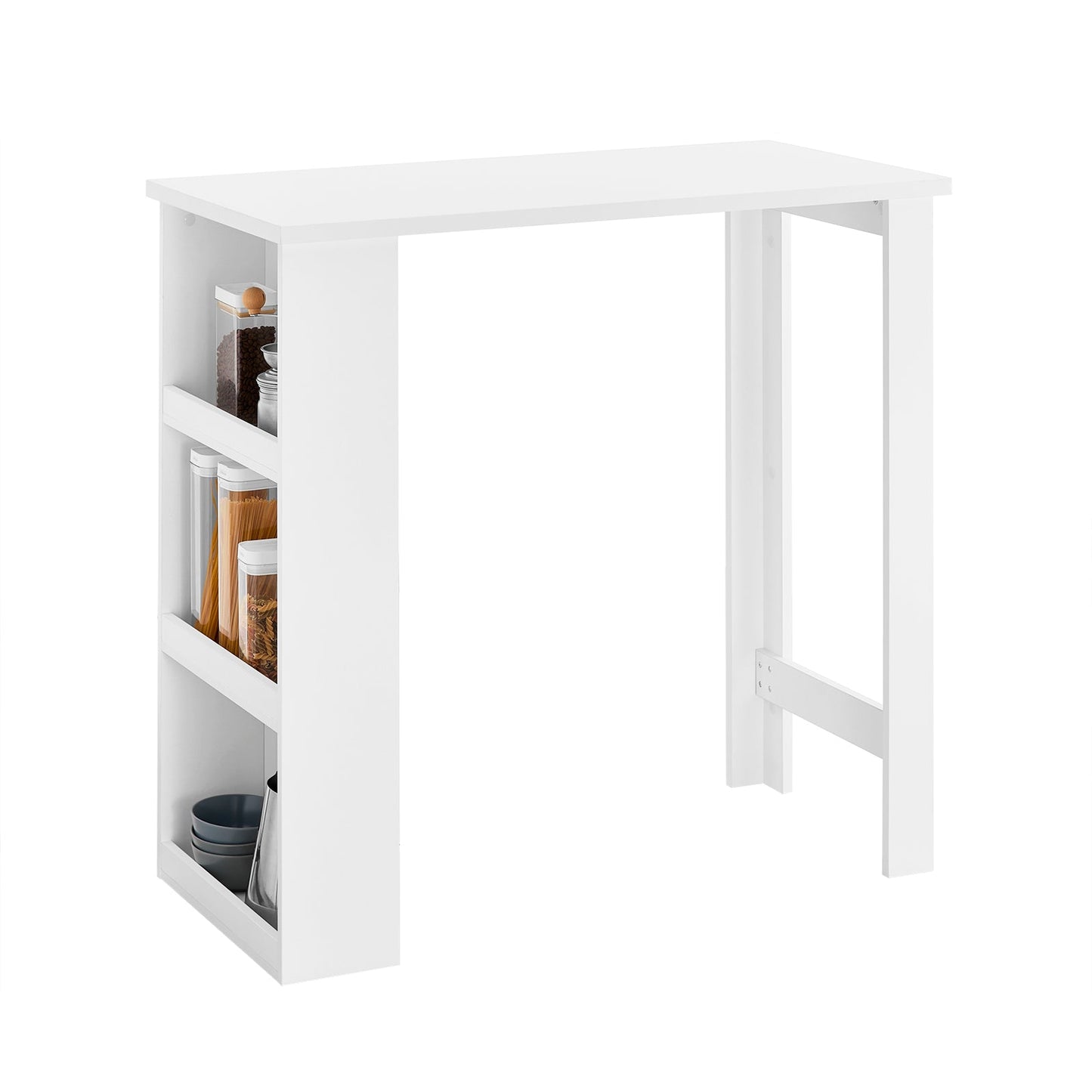 SoBuy FWT17-II-W Bartafel – Hoge Keukentafel met Opbergruimte – Compacte Staantafel voor Keuken, Woonkamer of Koffiebar – Wit – 112 x 57 x 106 cm