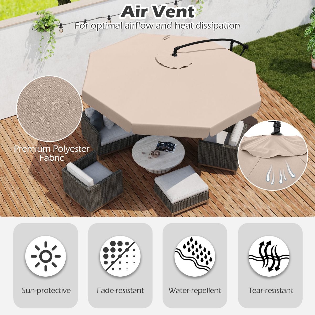 Coast Hangparasol - 305 cm diameter - In hoogte verstelbaar - Inclusief beschermhoes - Beige
