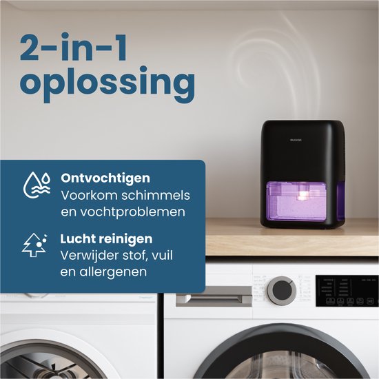 Auronic Luchtontvochtiger Mini - Geschikt voor Woonkamer, Kantoor, Slaapkamer, Babykamer en Meer - Stil - Zwart
