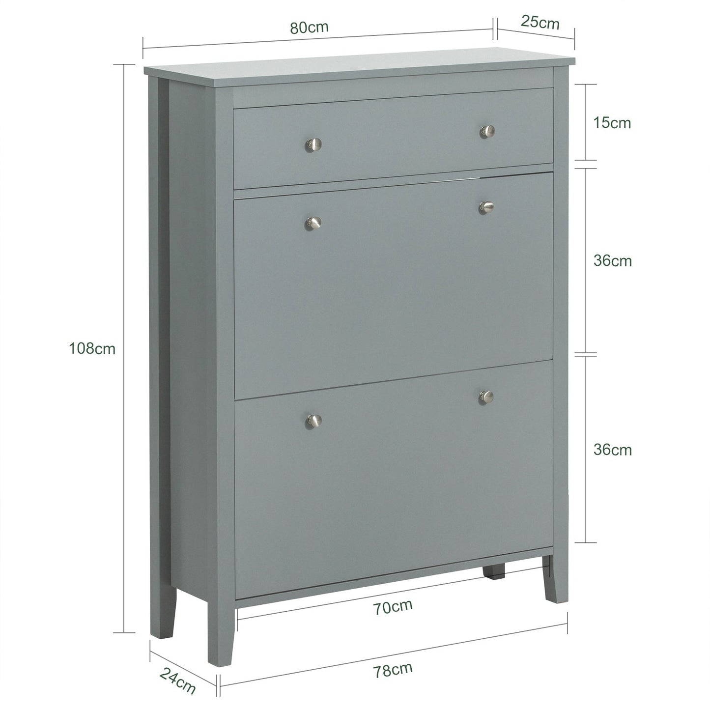 SoBuy FSR89-HG Schoenenkast met 2 Kleppen en 1 Lade - 80 x 25 x 108 cm - Grijs
