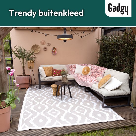 Gadgy Buitenkleed XXL - Vloerkleed Buiten 300x200 cm - Tuintapijt Dubbelzijdig - Picknickkleed Beige Wit - Buitentapijt