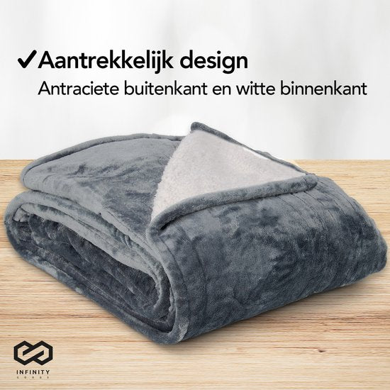Infinity Goods Elektrische Deken - Warmtedeken - 2-Persoons - 180 x 160 cm - Met Timer - Bovendeken - Fleece - Antraciet