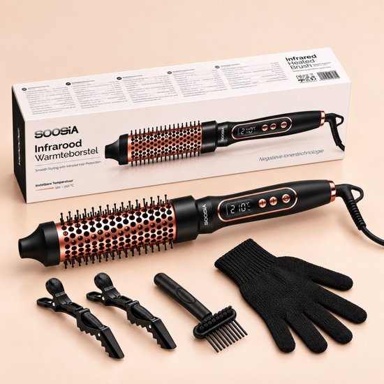 Soosia Krulborstel & Stijlborstel - Warmteborstel met Keramische Platen - Thermal Brush - Infrarood & Ionen - Instelbaar 110-210°C