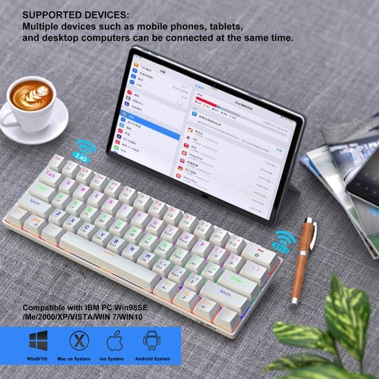 Fuegobird V600 Bedraad Gaming Toetsenborden - Membraan Toetsenbord - RGB Verlichting - 96 keys - Grijs wit