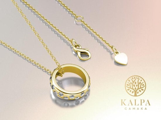 Yolora Dames Ketting met Hanger - Kalpa Camaka Kristallen - Goudkleurig - 18K Geelgoud Verguld - Vrouwen Collier Goud - Sieraden - Halsketting - Luxe Giftbox - Geschenkdoos - Cadeau doos - Exclusieve Geschenkverpakking - Mooie Cadeauverpakking