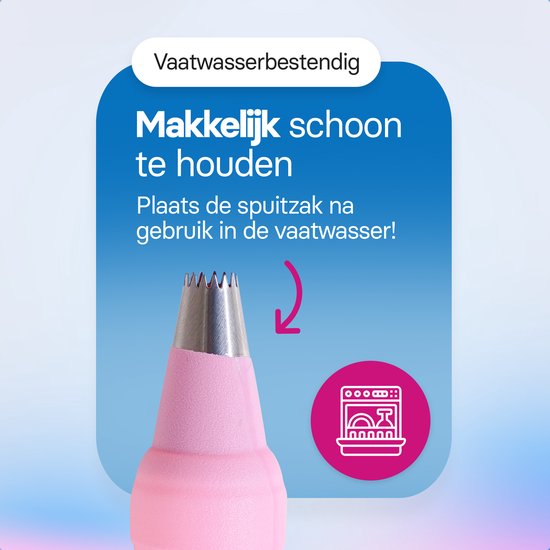 Spuitzak met spuitmondjes | Herbruikbaar | 6 spuitmondjes | roze