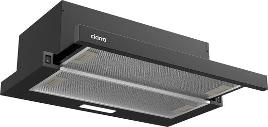 CIARRA CBCB6906D - Vlakscherm Afzuigkap - 60cm Zwart – Inclusief set koolstoffilters - 370m3 – Energieklasse A++