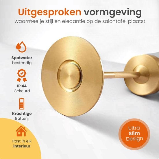 Goliving Tafellamp Oplaadbaar – Draadloos en dimbaar – Moderne touch lamp – Nachtlamp Slaapkamer – Spatwaterbestendig – 27 cm – Goud