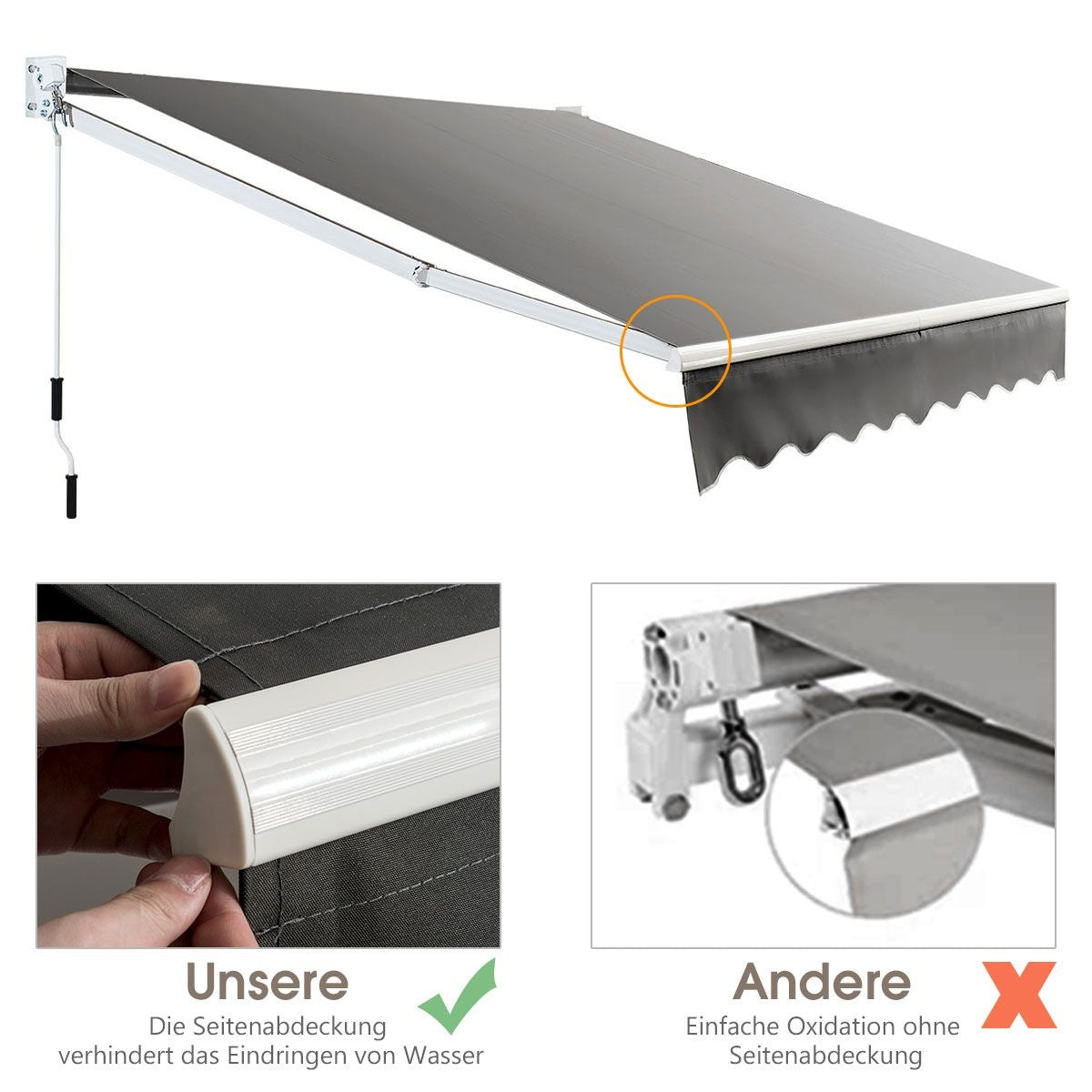 Coast Zonneluifel met Slinger Handmatig - 245 x 200 cm - Grijs