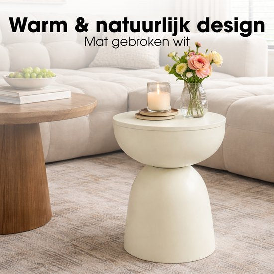 Mica Decorations Elliot Bijzettafel - Bijzettafel Rond H45 x Ø32 cm - Bijzettafeltje voor Woonkamer of Slaapkamer - Ideaal als Plantentafeltje - IJzer met Poedercoating - Off White