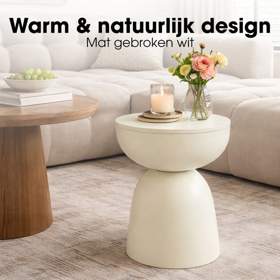 Mica Decorations Elliot Bijzettafel - Bijzettafel Rond H45 x Ø32 cm - Bijzettafeltje voor Woonkamer of Slaapkamer - Ideaal als Plantentafeltje - IJzer met Poedercoating - Off White