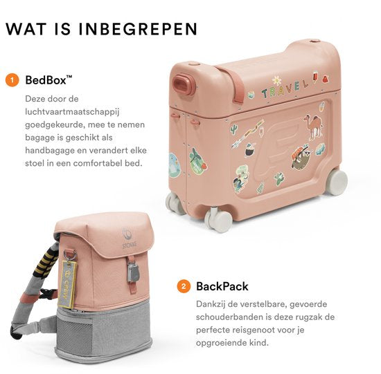 Stokke JetKids Reispakket, Coral Pink - Met BedBox Ride-On koffer en rugzak - Voor kinderen van 2-7 Jaar (tot 35 kg)