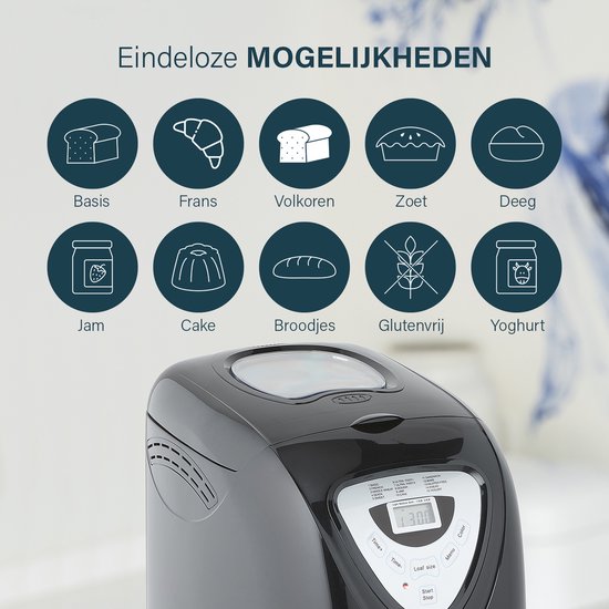 Princess Broodbakmachine 152009 - Timer - Digitaal scherm - 15 bakprogramma’s - Glutenvrij Programma - 900 Gr - 600 Watt - Zwart/Zilver