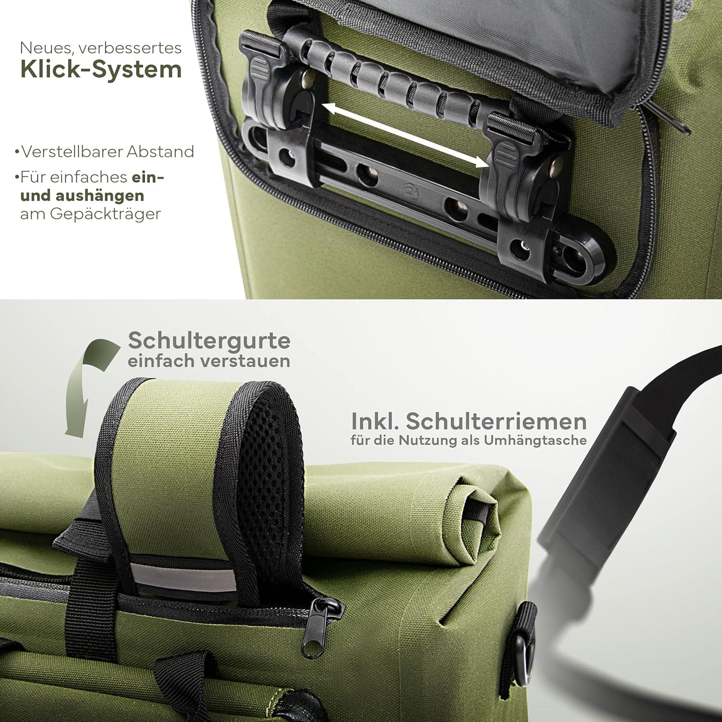 MIVELO 3-in-1 Fietstas voor Bagagedrager - 100% waterdicht - PVC-vrij - Olijfgroen – 25L