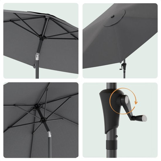 LifeGoods Parasol - Tuin - Ø270 cm - 30° Kantelbaar - Waterdicht - Donkergrijs