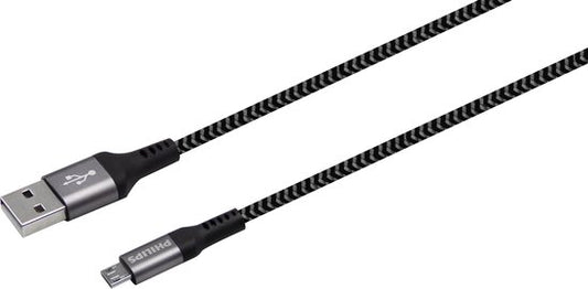 Philips USB-A naar Micro USB Kabel 1,2m – Nylon – Oplaad- en Datakabel