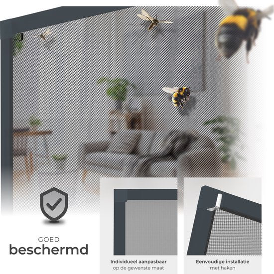 tectake® Inzethor - Raamhor - 80 x 100 cm - Voor Raamkozijnen, op maat verstelbaar zonder boren en schroeven - Muggengaas - Antraciet