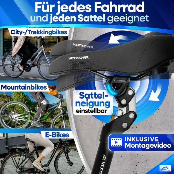 Nextcover ComfortSet MAX - Fietszadel + Verende Zadelpen - E-Bike/Sport - Zwart
