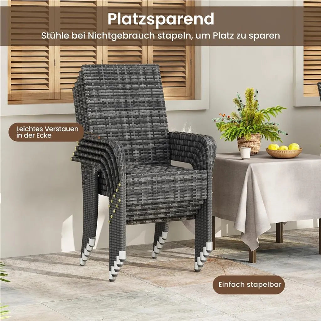 Yaheetech Tuinstoelen - Set van 2 - PE-Rattan - Stapelbaar - Armleuningen - Grijs