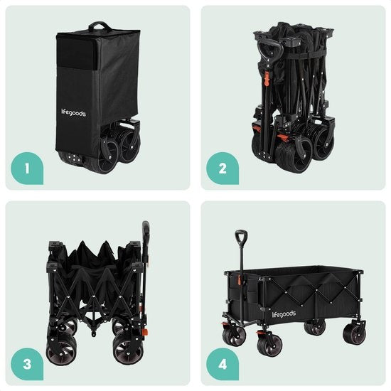 LifeGoods Bolderkar - XL - Opvouwbaar - 200L - 100KG Draagkracht - Zwart