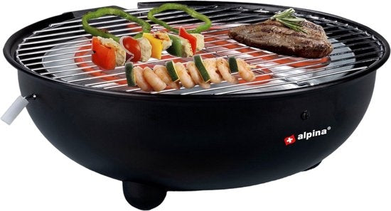 alpina Elektrische BBQ - Tafel-Barbecue - Geen Rook - Binnen Barbecueën - 1250W - Ø 30 Cm - Zwart