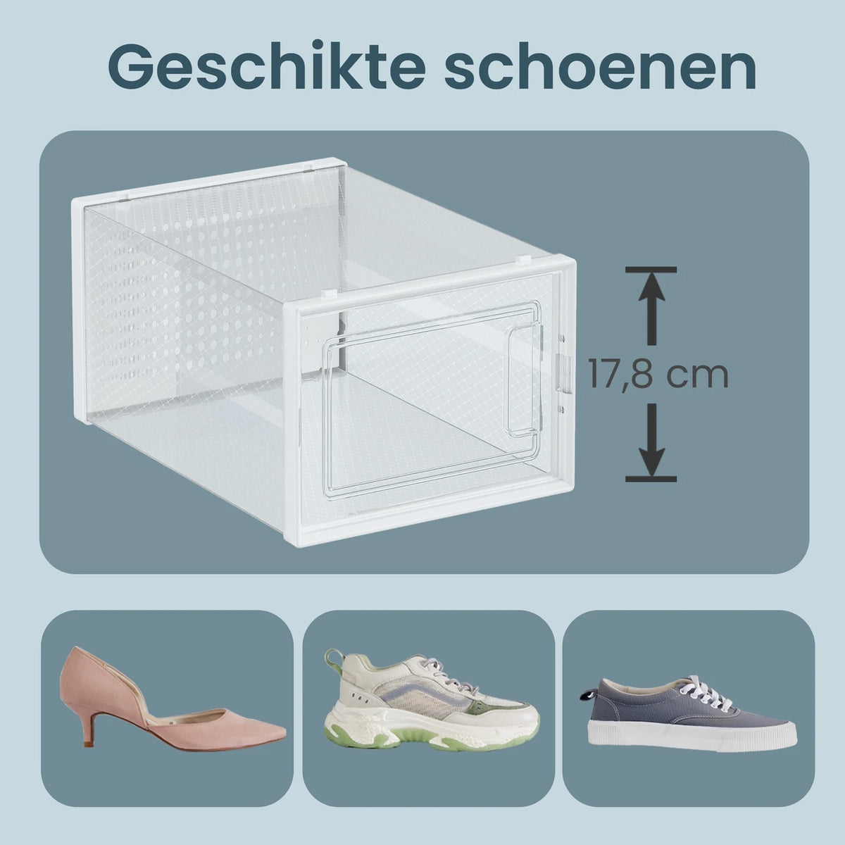Joyfurnos Stapelbare Schoenenopbergdozen 18 Stuks - Transparant Wit - 35 x 25,2 x 19 cm