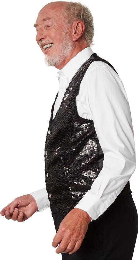 dressforfun - Paillettenvest heren zwart XL - verkleedkleding kostuum halloween verkleden feestkleding carnavalskleding carnaval feestkledij partykleding - 303974