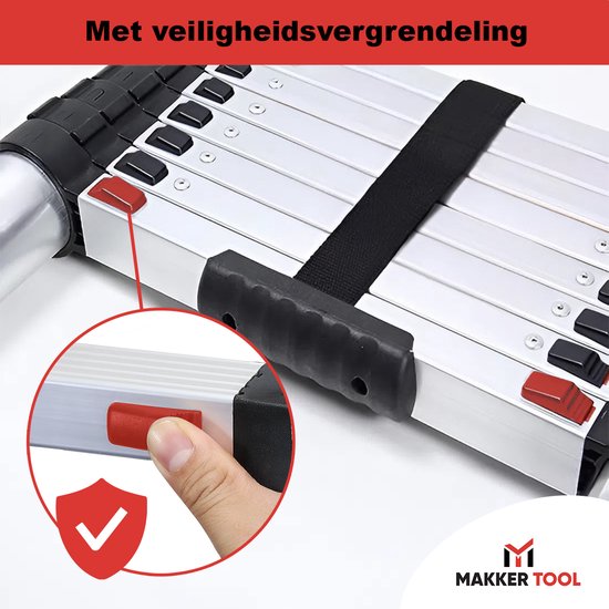Makker Tool Telescoopladder 3,2 meter – Stabilisatievoet & Soft Close