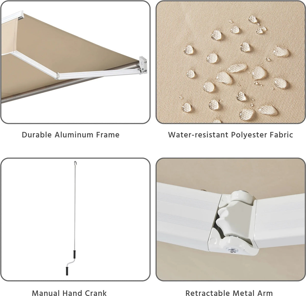 Yaheetech Klemzonnescherm – 300 x 250 x 25 cm – Voorzien Van Handmatige Slingerstang En Verstelbare Hoek En UV-Bestendige Coating – Voor Balkon En Terras – Beige Polyester En Metaal