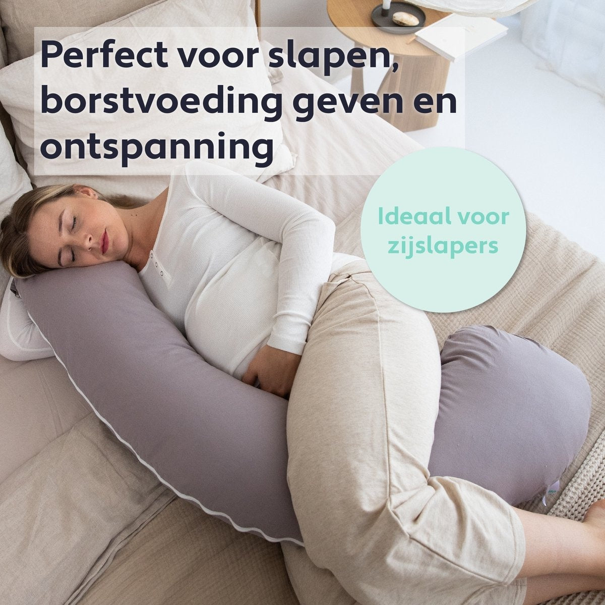 Litollo® Zwangerschapskussen (J-vorm) - Voedingskussen - Lichaamskussen - Body pillow - 145cm - Traagschuimvulling