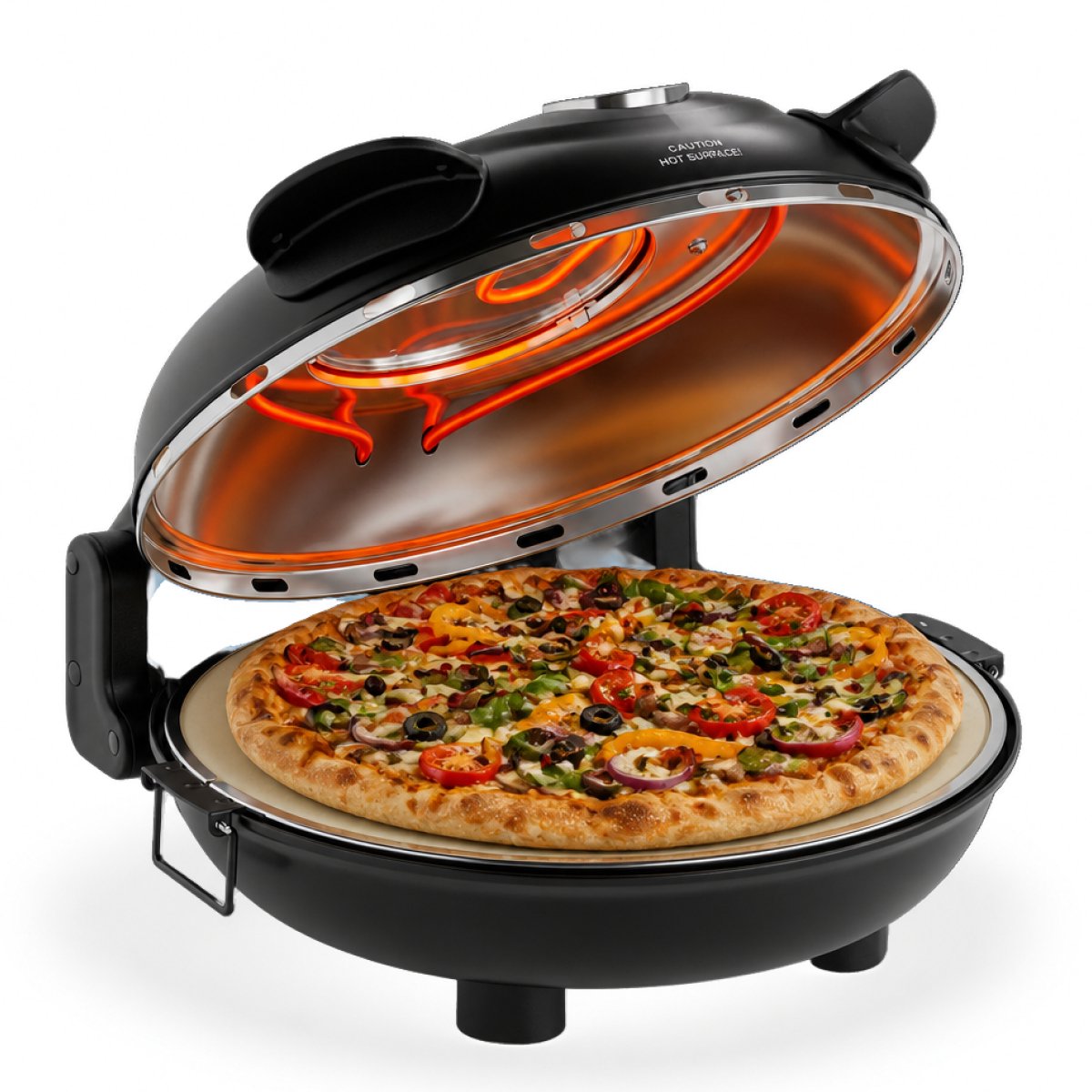 MOA Elektrische Pizzaoven - Tot 400°C - 30,5 cm Pizzasteen - Regelbare Boven- en Onderwarmte - Inclusief 2 Bamboescheppen - Zwart