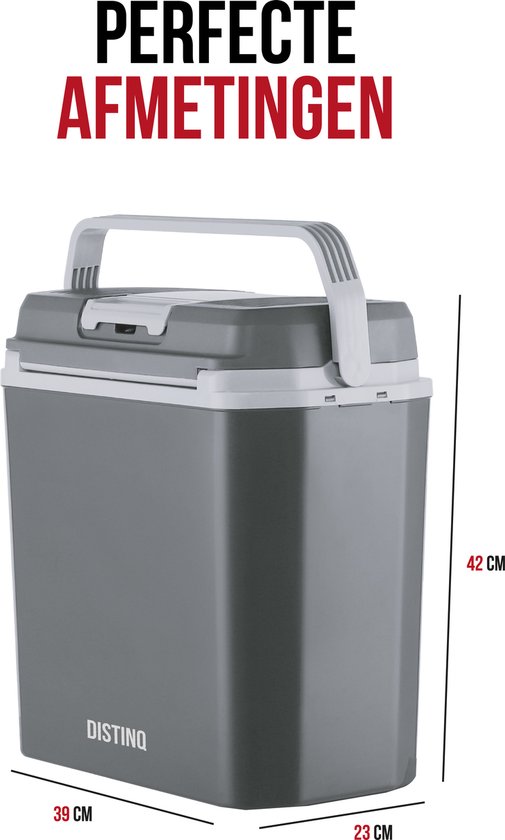 DistinQ Elektrische Koelbox voor Auto en Camping – Koelbox Elektrisch met Verwarmingsfunctie - 12v 230 Volt – 20L - Grijs