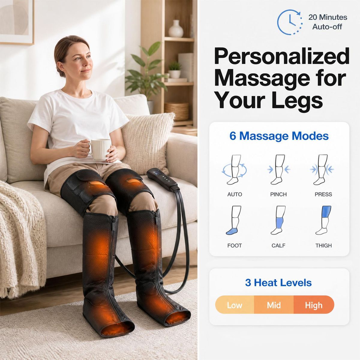Coast Beenmassageapparaat - warmte en compressie - 6 massagemodi - zwart