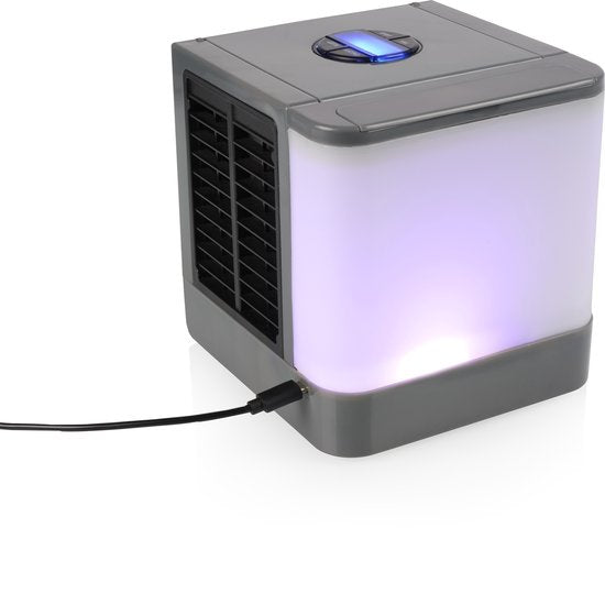 Princess 355500 Premium Mini Luchtkoeler 14,2x14,2x14,8cm – Draagbare airco voor Bureau, Slaapkamer – Aircooler USB-C, 7 Kleuren LED Verlichting, Uitneembaar Waterverdampingsfilter, Persoonlijke Verkoeler, Compact voor Thuis, Kantoor en Reizen