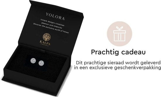Yolora Dames Oorbellen met Ronde Kalpa Camaka Kristallen - Zilver kleurig - 18K Witgoud Verguld - Oorknoppen - Moederdag Cadeautje